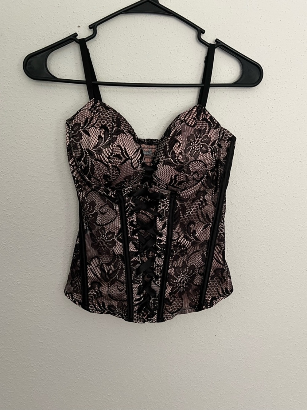 Lace-Up Bustier Corset Top in Pink and Black